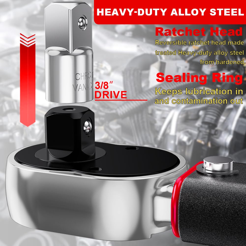 1/2" Torque Wrench Set, Car Wheel Torque Spanner 20-230 Nm with 3/8'' Adapter, ± 3% Accuracy, 72 Tooth for Car Repair, Tire Replacement Etc