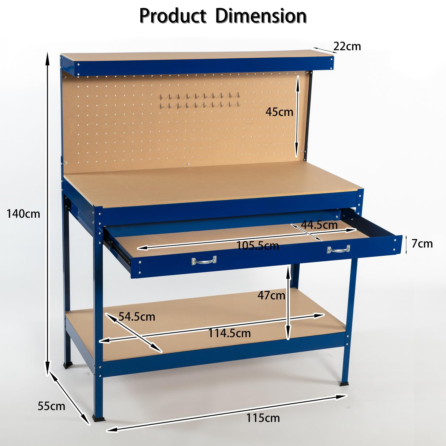 SwitZer New Red Steel Garage Tool Box Toolbox Work Bench Workbench Storage With Drawers Pegboard and 20 Pegs Shelf DIY Workshop Station