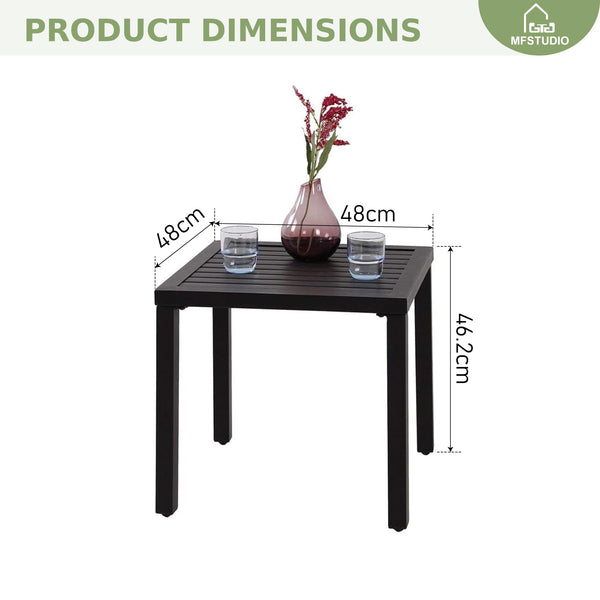 MFSTUDIO Garden Table, Metal Square Coffee Table, Tea Bistro Side Table, Small Outdoor Table, Weather Resistant, Black