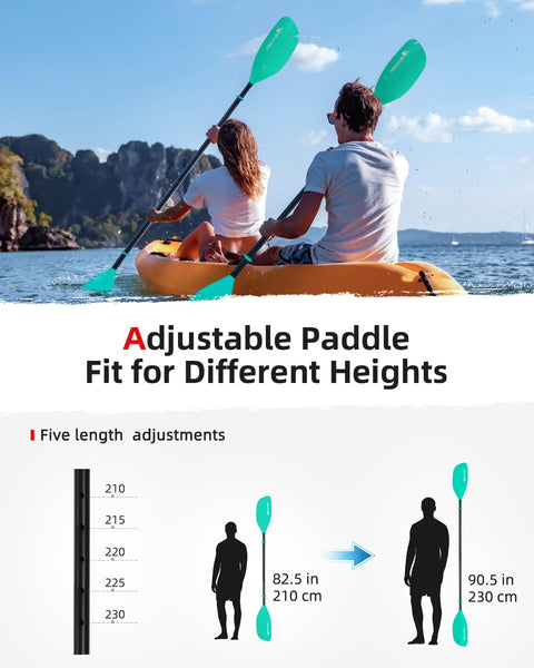 Abahub Adjustable Kayak Paddle 210-230 cm/82-90 Inches Floating Kayaking Oars Boating Oars Canoeing Oars Mint Green