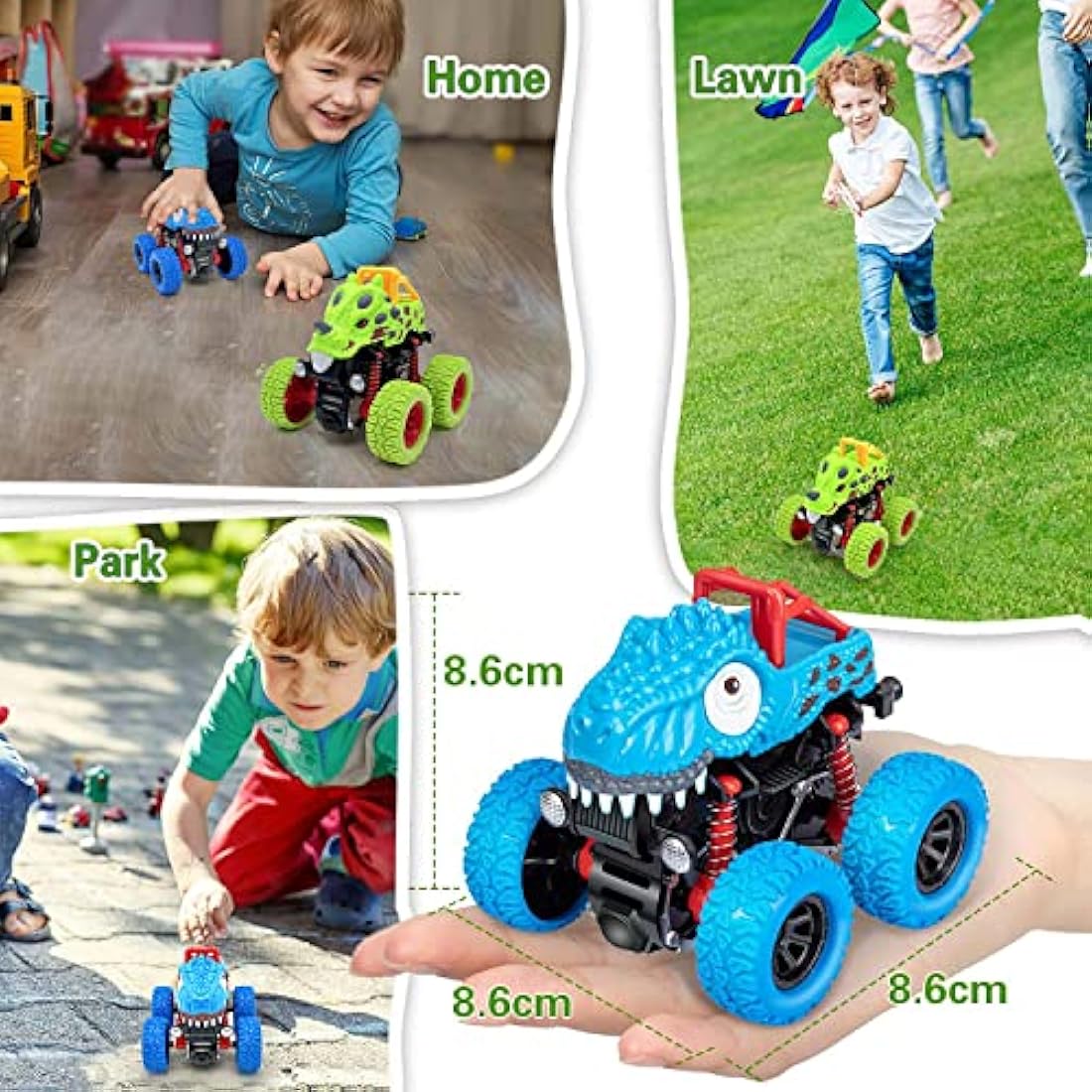 AESTEMON Car Toys for 2 Year Old Boy, 2-Pack Dinosaur Monster Truck Toy Cars for 2 3 Year Old Boys Gifts, Pull Back Friction Inertia Vehicles Birthday Gifts for Kids Toddler Boys Toys Age 2 3 4 5