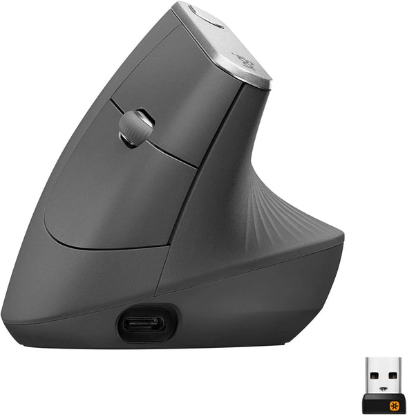 Logitech MX Vertical Ergonomic Mouse, Multi-Device, Bluetooth or 2.4GHz Wireless with USB Unifying Receiver, 4000 DPI Optical Tracking, 4 Buttons, Fast Charging, Laptop/PC/Mac/iPad OS- Black