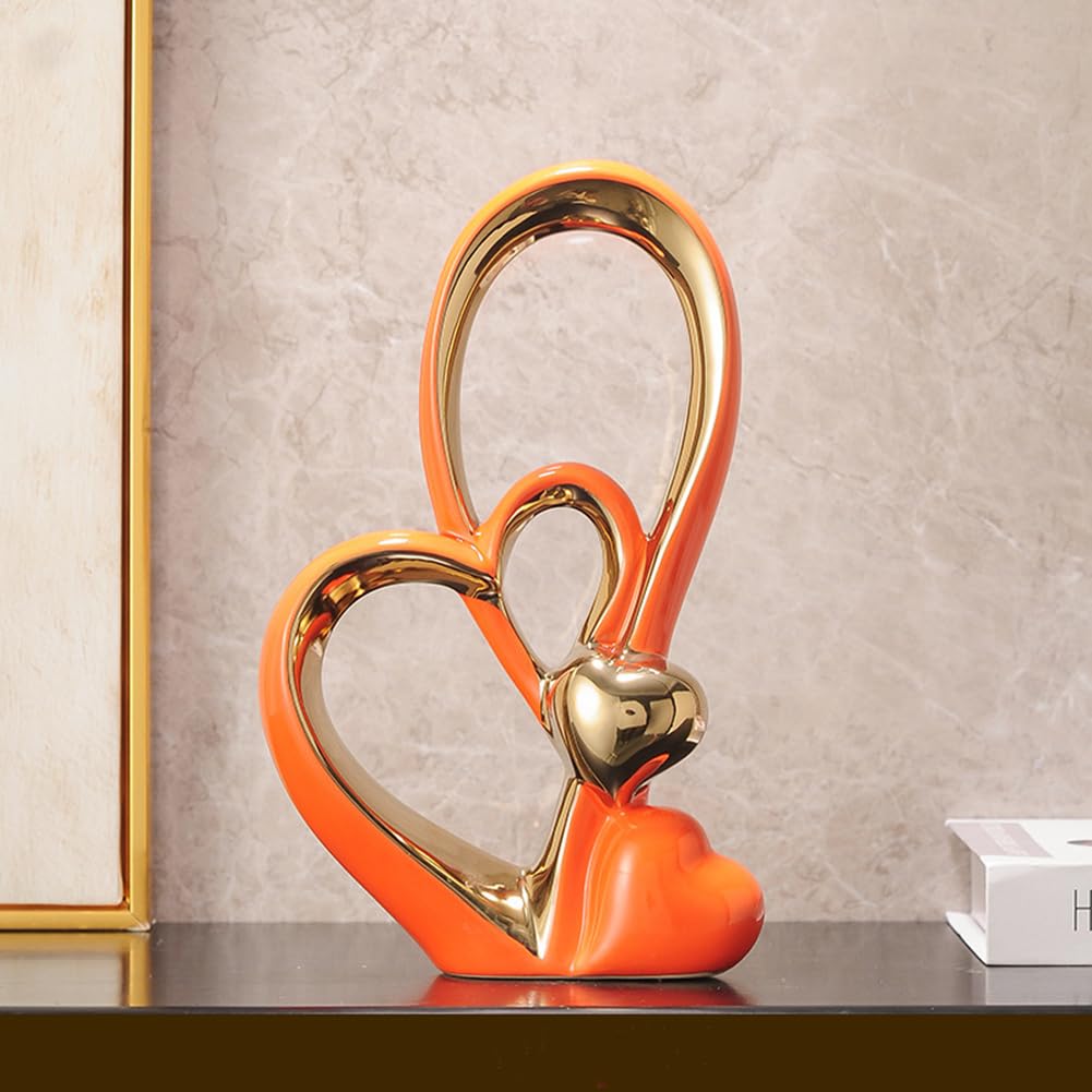 Double Heart Ornament,Double Heart Ceramic Statue,Home Decoration sculpture,Creative Home Modern Gift Office Living Room Decoration Collection