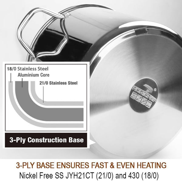 HOMICHEF Large Nickel Free Stainless Steel Stock Pot with Lid (31 cm, 22.5 Litre) - Mirror Polished Stock Pot with Lid - Heavy Soup Pot Large Cooking