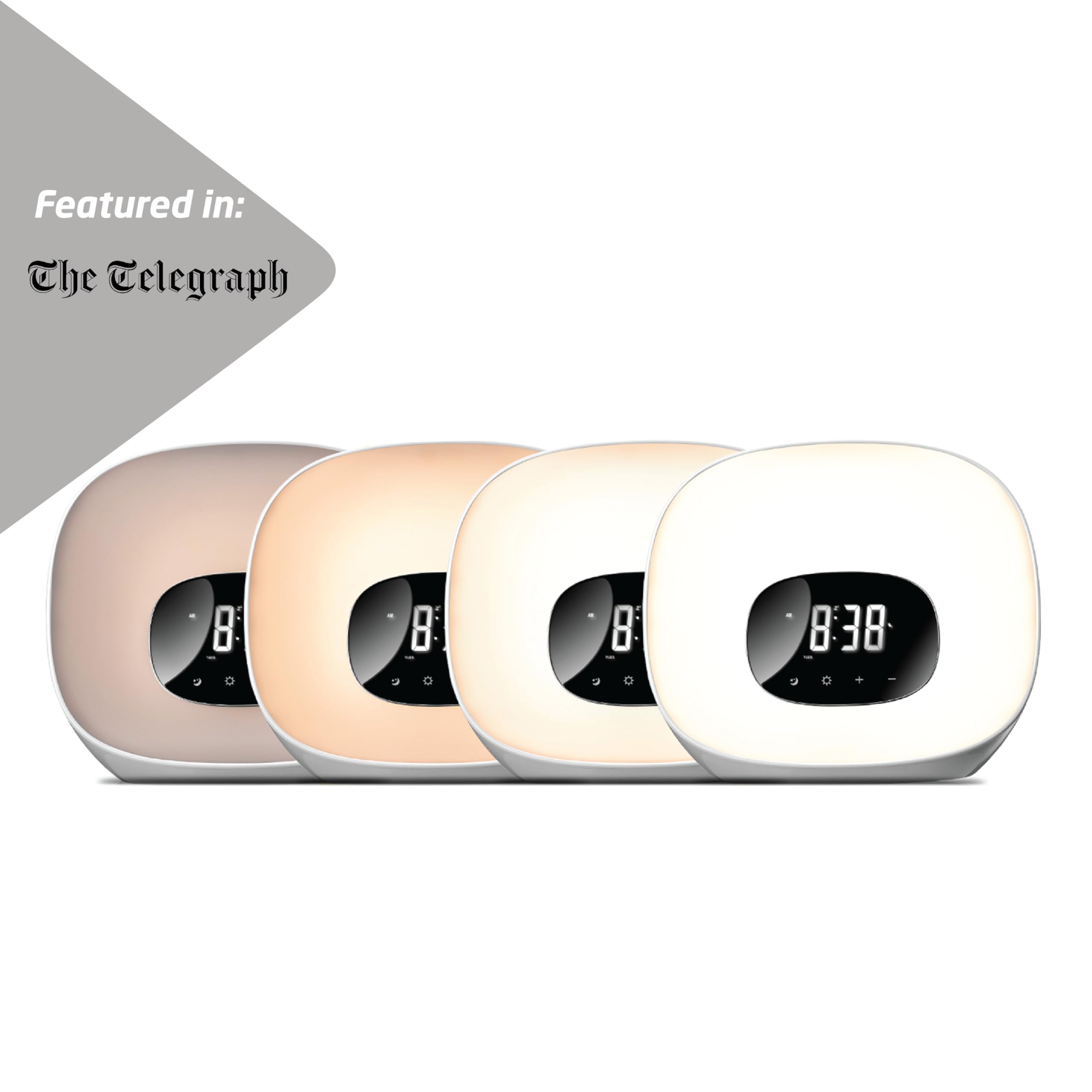 Groov-e Light Curve Touch Control FM Radio Alarm Clock with LED Lamp Wake-Up Light & Snooze - White