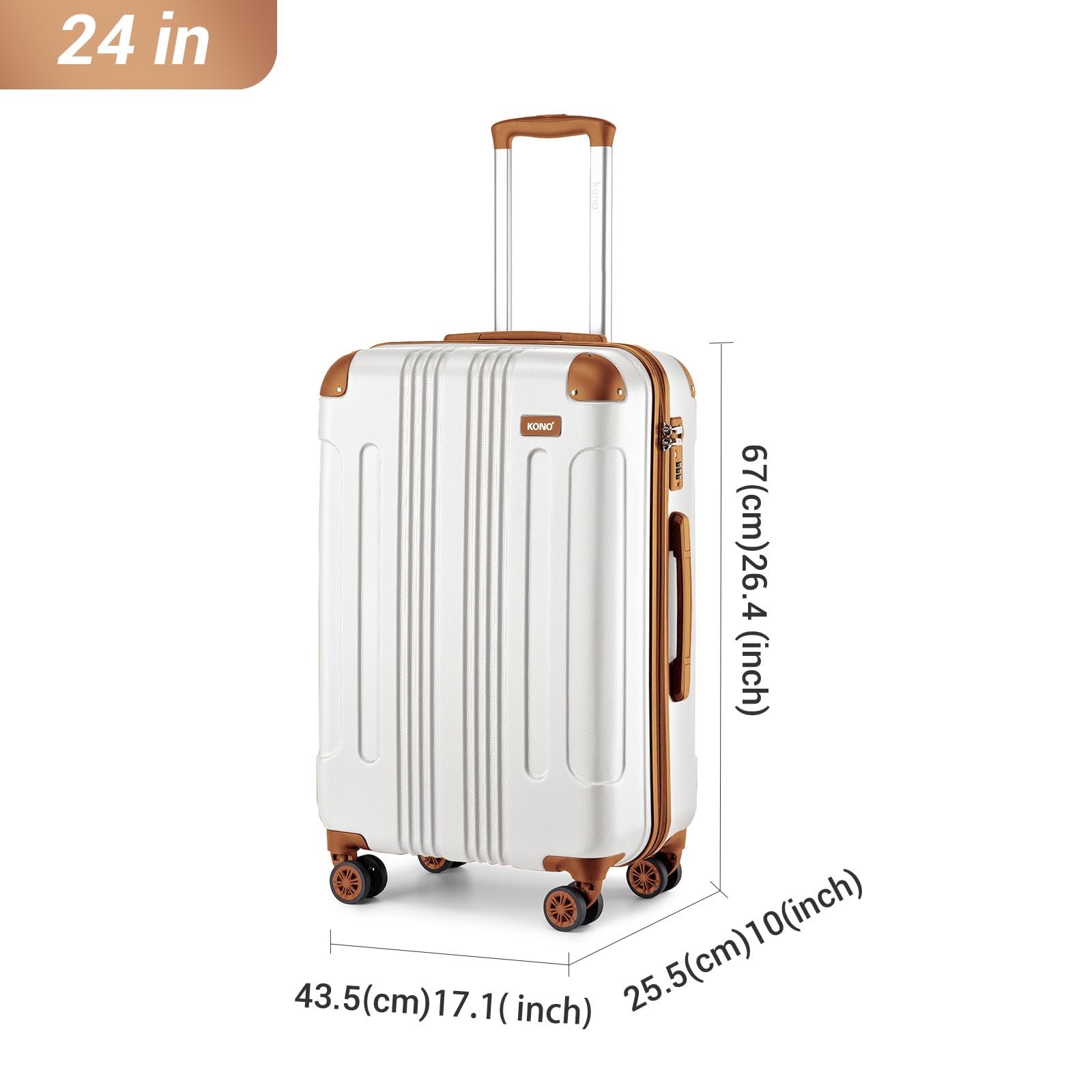 Kono 28 Inch Large Hard Shell Luggage Lightweight ABS 4 Wheels Spinner Business Trip Trolley Case Suitcase (Grey)