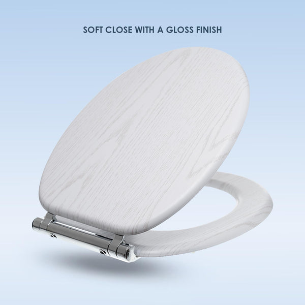 AQUALONA® Luxury Soft Close Toilet Seat - Moulded Wood - Stainless Steel Slow Close Hinges - Click, Lift & Clean Technology (Bamboo Toilet Seat)