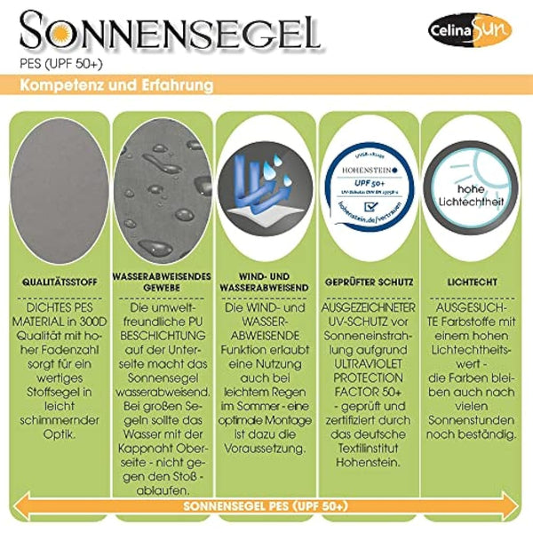 CelinaSun awning sun protection PES UPF 50+ tested UV-protection polyester garden balcony water repellent rectangle 4 x 6 m anthracite