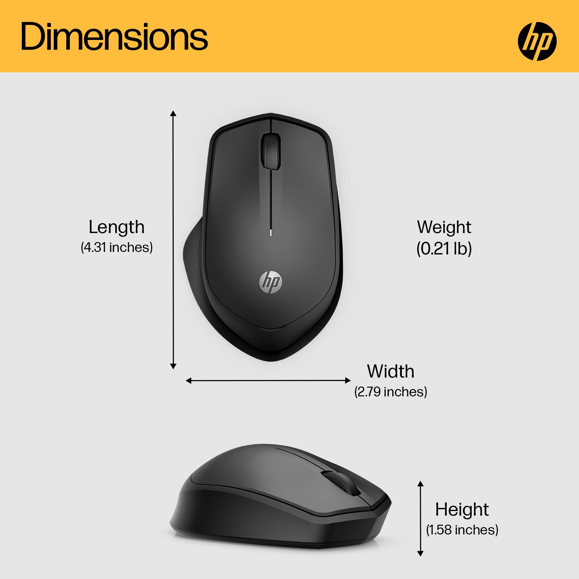 HP 280 Silent PC Wireless Mouse | HP Blue Optical Technology | 1600 DPI to track precisely on any surface | 90% noise reduction | Comfortable & Ergonomic Design | USB A Dongle Included | Black