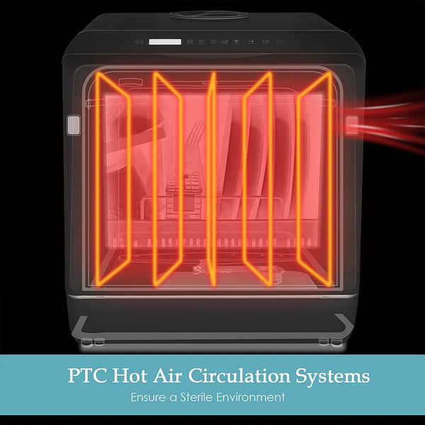 Table Top Dishwasher, Mini Countertop Dishwasher Portable, 6 Programs, Built-in 5L Water Tank, 4 Place Settings, Touch Control, LED Display, Fruit Wash, No Installation, White