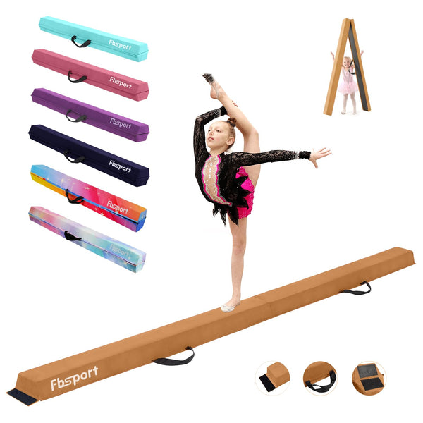 FBSPORT 270 CM Balance Beam, Gymnastics Balance Beam for Kids, Floor Balance Beam, Folding Gymnastics Beam for Training, Brown