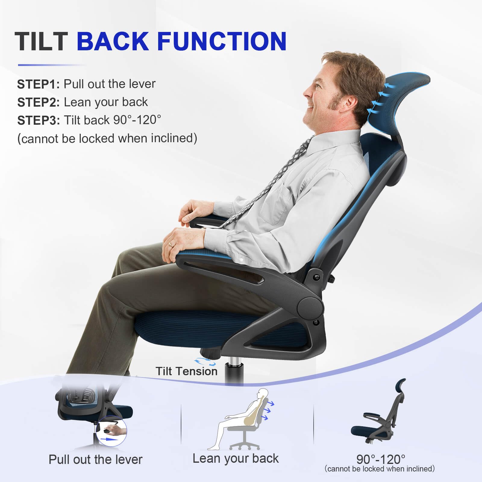 Office Chair - Ergonomic Desk Chair with Lumbar Support Headrest Adjustable, Padded Flip-up Armrests Comfy Seat Cushion High Back Executive Manager Chair For Home Office