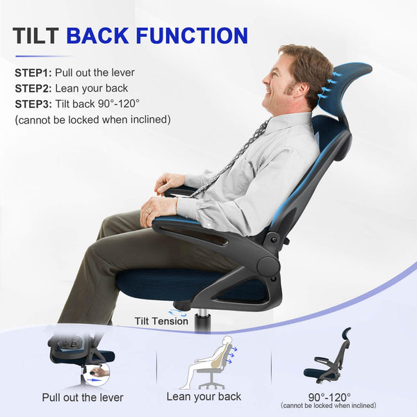 Office Chair - Ergonomic Desk Chair with Lumbar Support Headrest Adjustable, Padded Flip-up Armrests Comfy Seat Cushion High Back Executive Manager Chair For Home Office