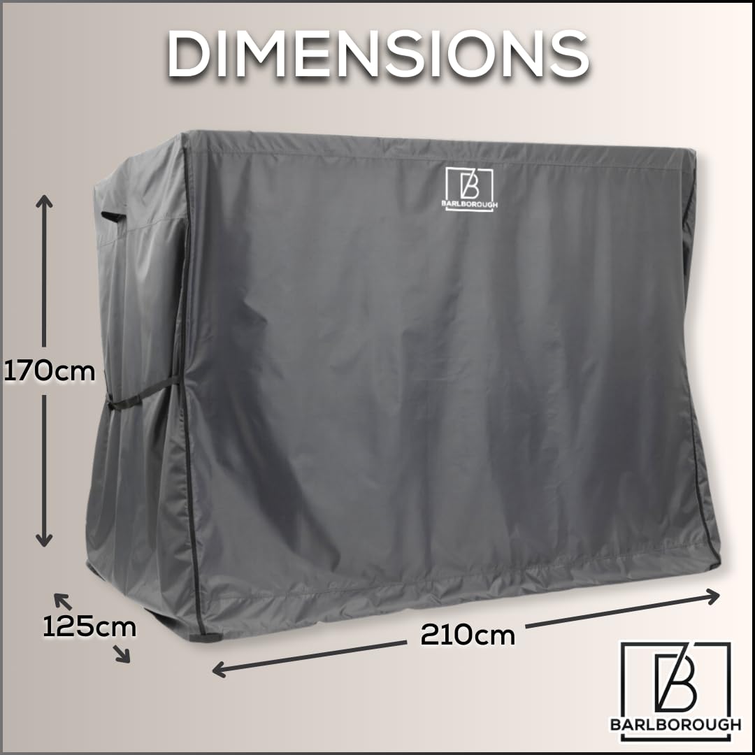 Barlborough Garden Swing Cover | 3 Seater Waterproof Wind Resistant Large Outdoor Garden Swing Seat Cover with Air Vents and Zips | 210cm x 170cm x