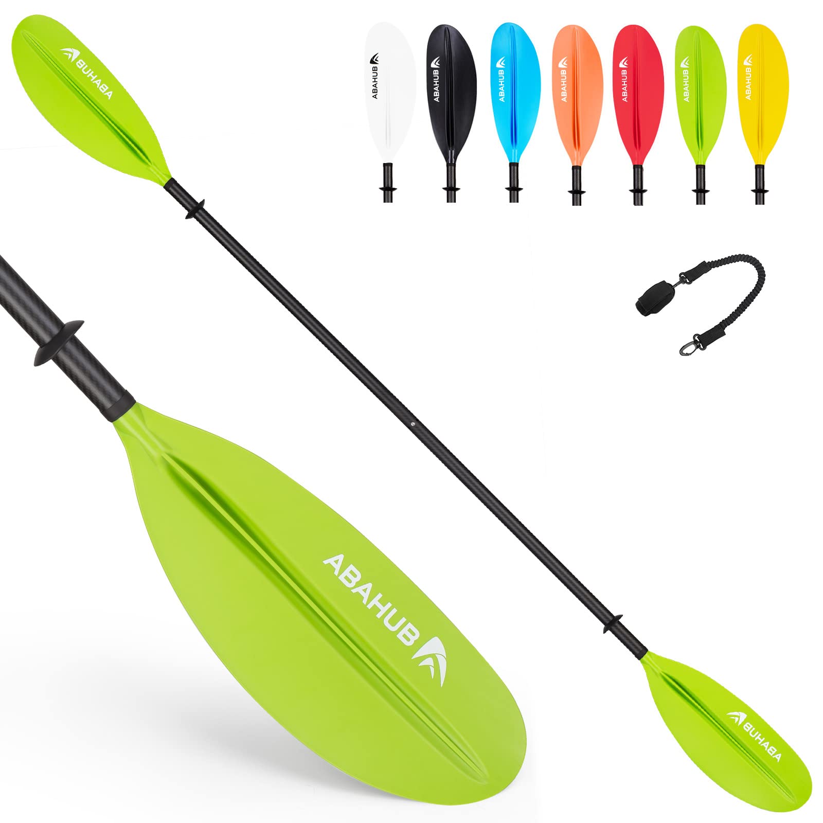 Abahub 1 x Carbon Kayak Paddles, 90.5 Inches Kayaking Oars for Boating, Canoeing with Paddle Leash, Carbon Fiber Shaft Green Plastic Blades