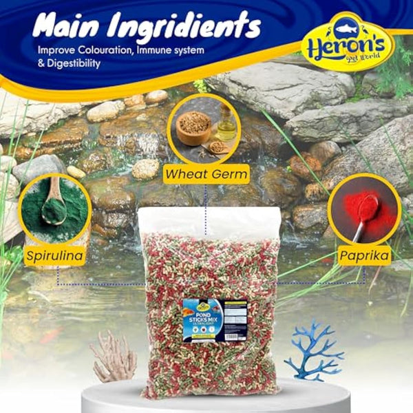 HERONS Pond Sticks Mix Ultralight 15L - Koi & Goldfish Food - Excellent Value - Complete Feed for all Pond Fish - Premium, Variety Pond Sticks
