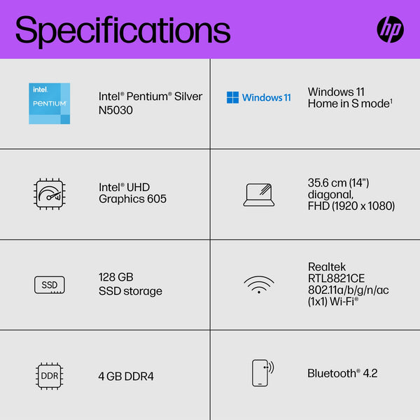 HP 14" Laptop, Intel Core i5-1235U Processor, 8 GB RAM, 512 GB SSD, Intel Iris Xe Graphics, FHD Display, Up to 8hrs battery, Win 11, Dual Speakers, Natural Silver, 14s-dq5005sa