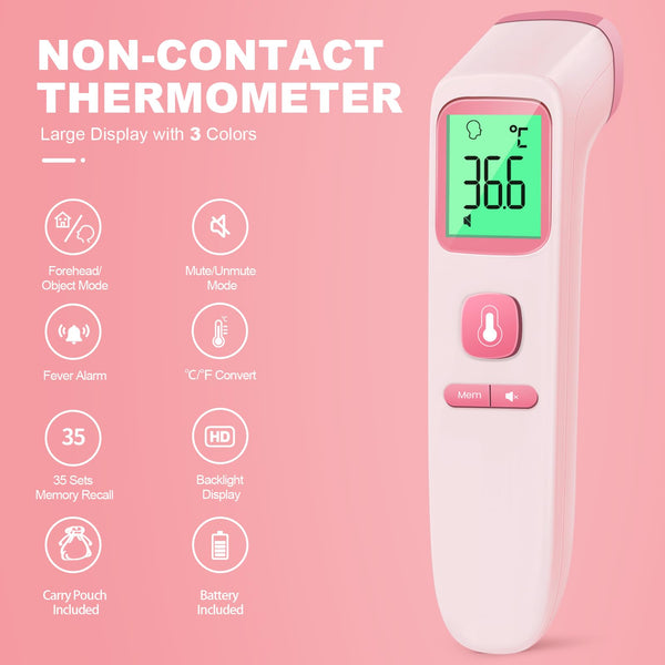 No-Touch Forehead Thermometer for Adults, Infrared Digital Thermometers for Kids, Touchless Baby Thermometer, Accurate Reading with LCD Display, Mute Mode, Memory Recall, Fever Alarm