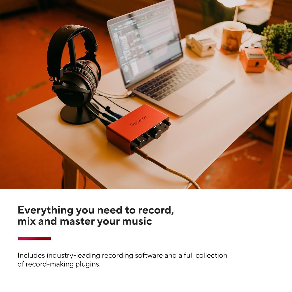 Focusrite Scarlett 2i2 4th Gen USB Audio Interface for Recording, Songwriting, Streaming and Podcasting — High-Fidelity, Studio Quality Recording, and All the Software You Need to Record