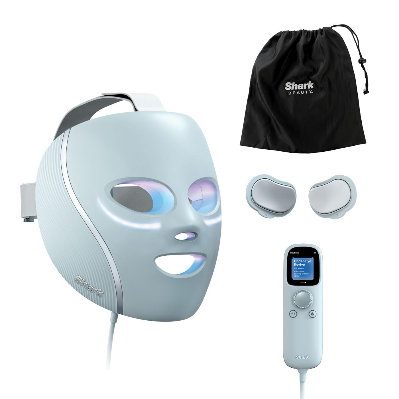 Shark CryoGlow LED Face Mask with Under-Eye Cooling, Anti-Ageing & Blemish Repair, Red & Blue LED, Infrared Light Therapy, USB-C, Remote Control, Storage Bag, Adjustable Straps