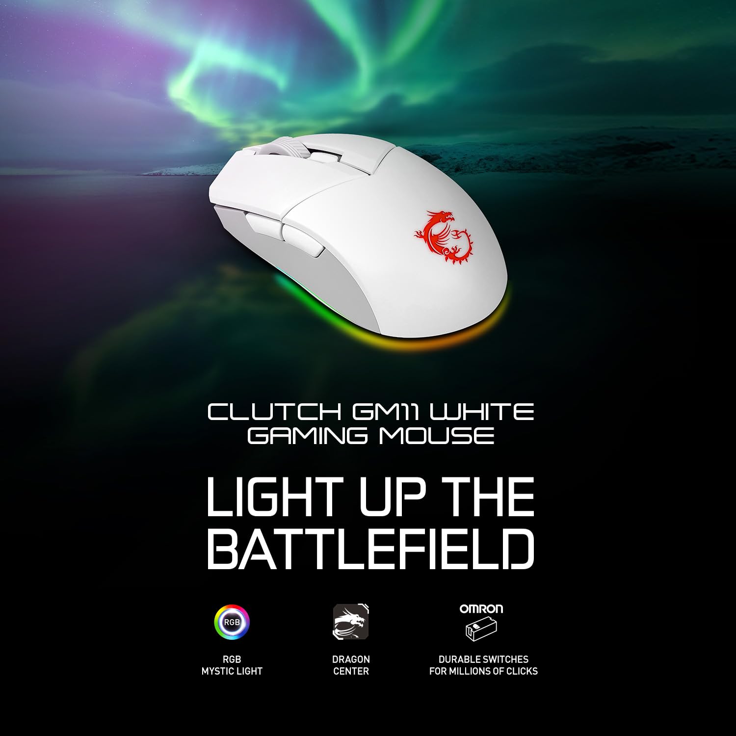 MSI CLUTCH GM51 LIGHTWEIGHT Gaming Mouse - 26000 DPI Optical Sensor, Elite 0.125ms Latency, 60M+ Click OMRON Switches, 6-Buttons, FriXionFree Cable, RGB Diamond LightGrips, 75g - Wired