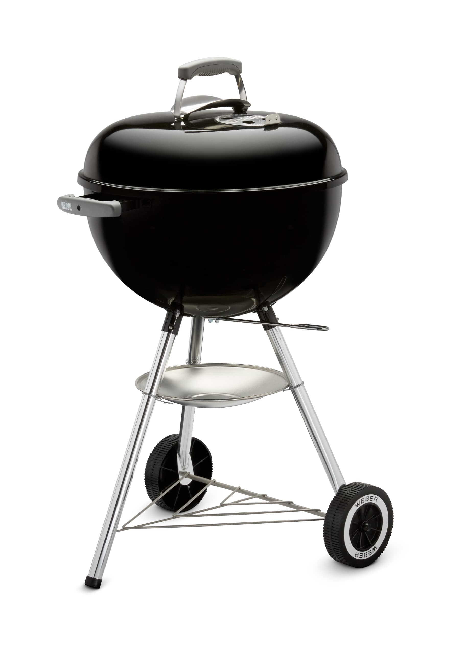 Weber Classic Kettle Charcoal Grill, Ø 57cm Grill Area, BBQ Grill with Porcelain-Enamelled Lid & Bowl, Lid Thermometer, Tripod Stand & Wheels, Chromed Grill Grate - Black (1341504)