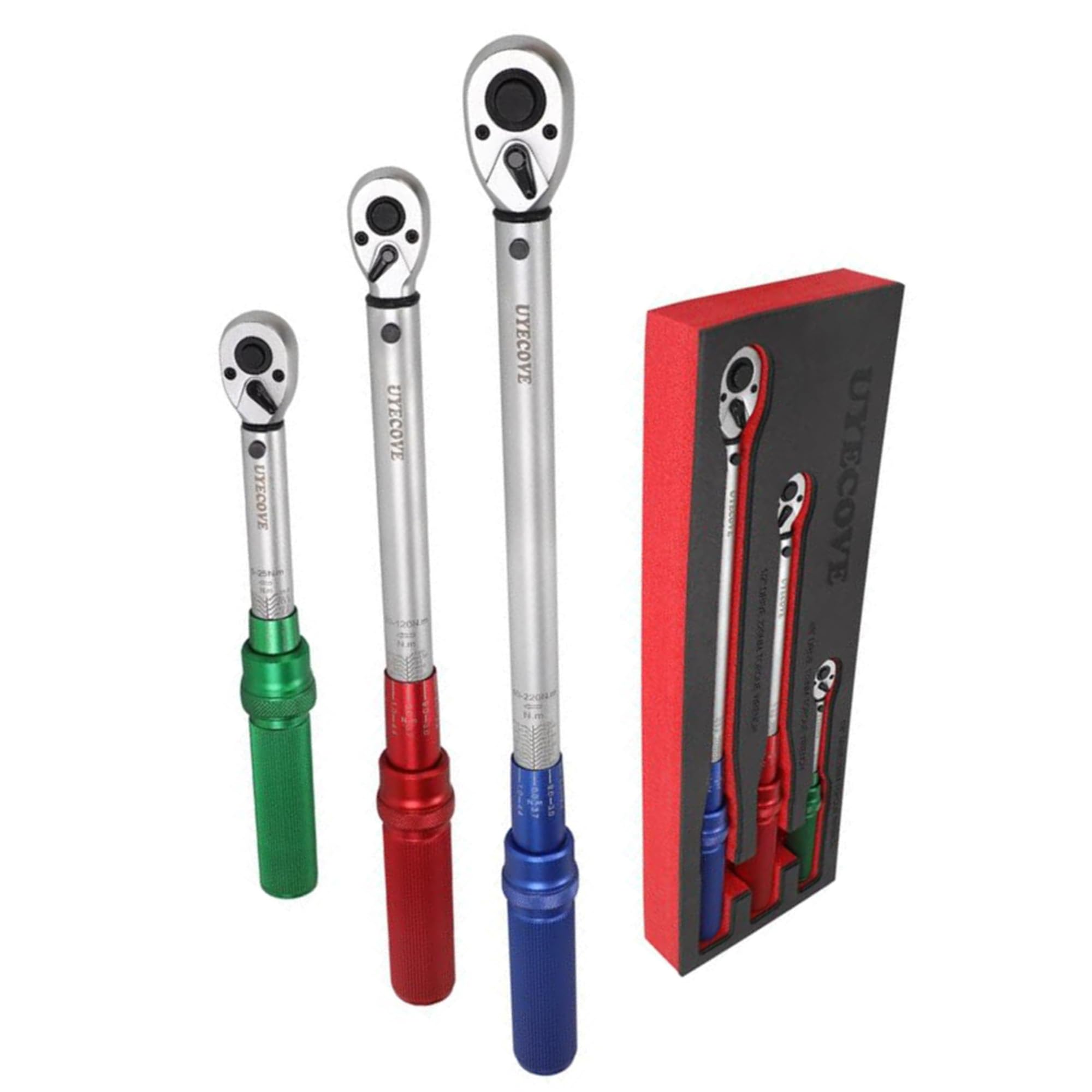 Torque Wrench Set 1/4 5-25Nm, 3/8 20-120Nm, 1/2 40-220Nm, 72 Tooth Dual-Direction Reversible Click Torque Wrenches for Bike Motorcycle, Car, Truck