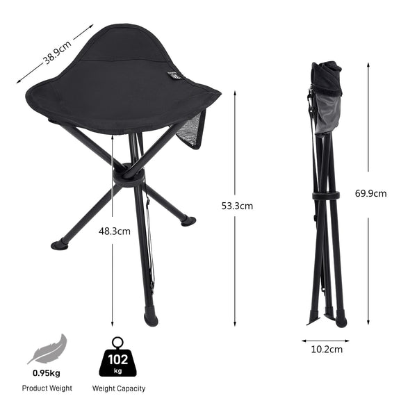 EVER ADVANCED Folding Stool Tripod Tall 53 cm Lightweight Camping Stool Compact Portable Fishing Tripod Camping Chair Collapsible for Outdoor Travel Walking Garden Backpack Hold Up 102 KG