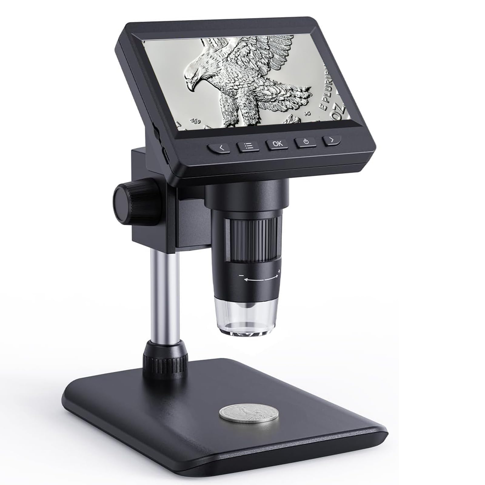 Coin Microscope-LCD Digital Microscope 500X, 1080P Coin Magnifier for Error Coins with 8 Adjustable LED Lights, PC View, Compatible with MacOS Windows-Black