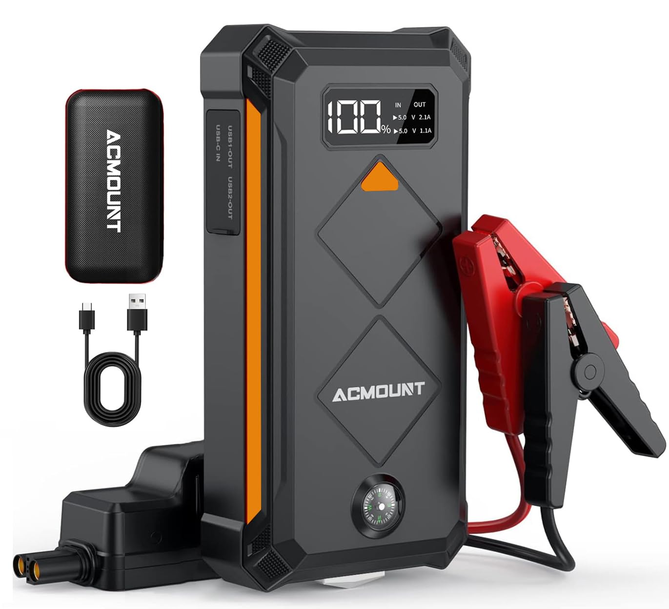 Acmount 5000A Jump Starter Power Pack, 12V Car Battery Booster Jump Starter (Up to 10L Gas and 8L Diesel Engine), Portable Power Bank Jump Pack with Jump Leads, USB QC 3.0, Emergency LED Light
