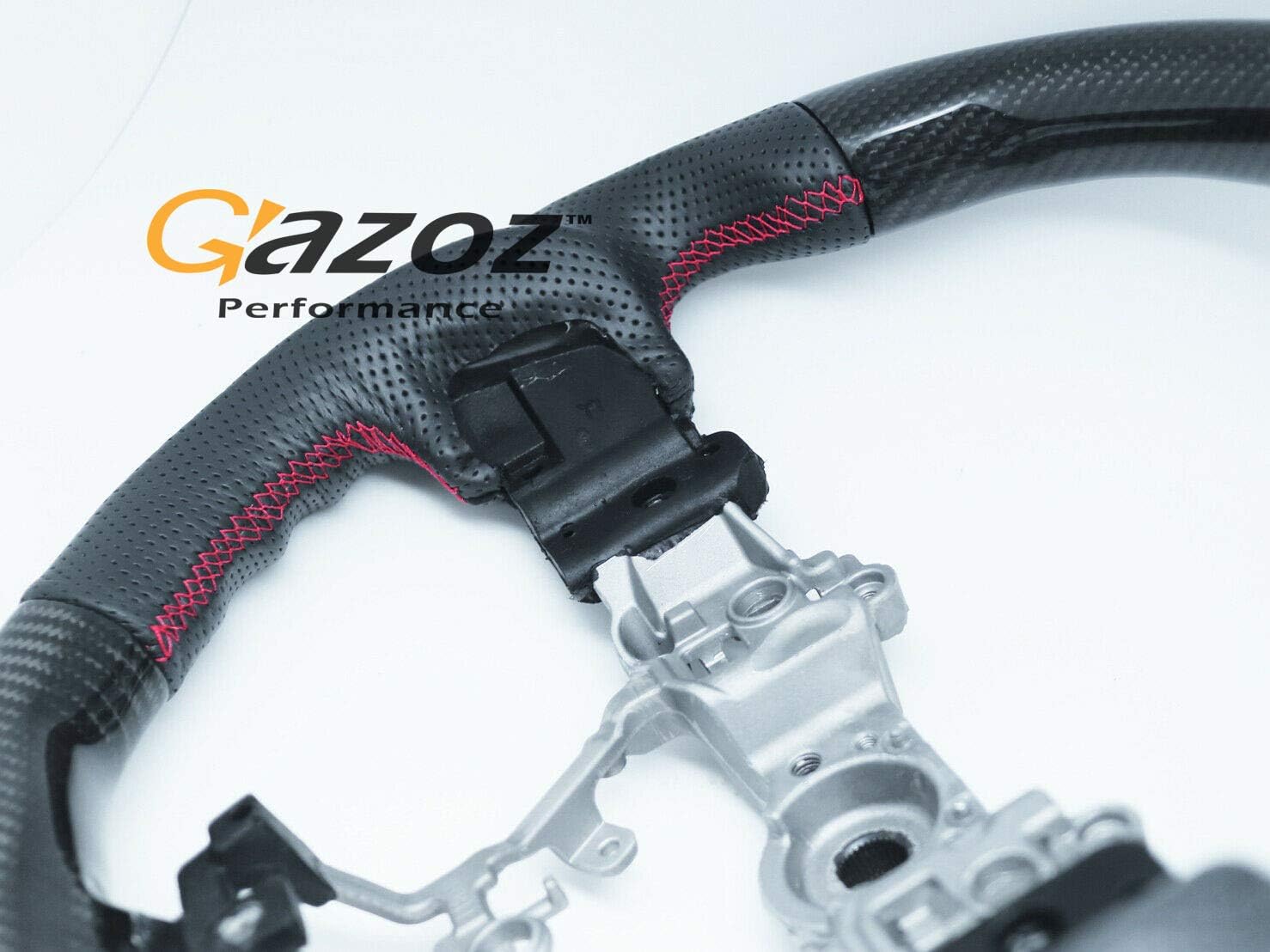 GAZOZ PERFORMANCE Carbon Fiber D-Shape Leather Steering Wheel Red Stripe for 15-20 Subaru WRX STI