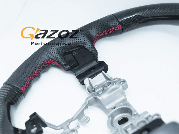 GAZOZ PERFORMANCE Carbon Fiber D-Shape Leather Steering Wheel Red Stripe for 15-20 Subaru WRX STI