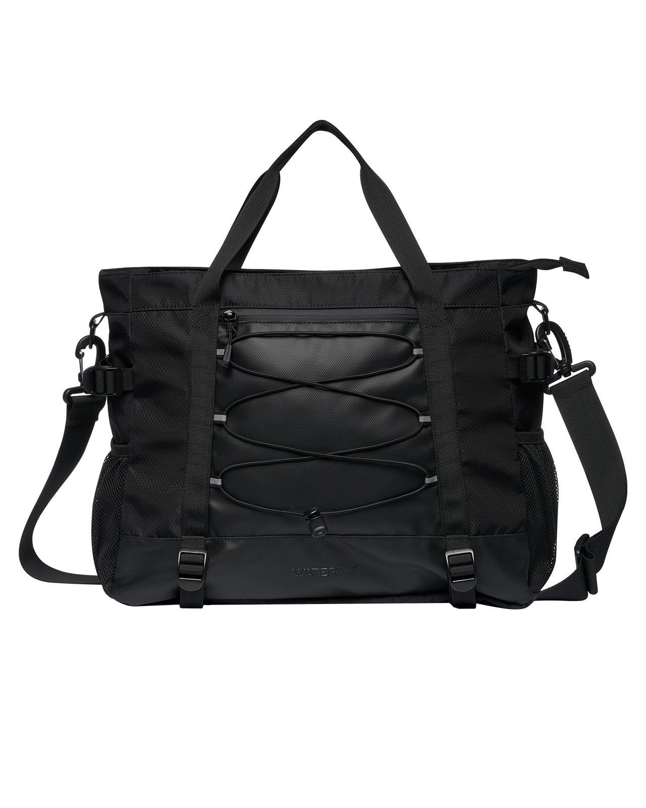 Waterfly Sports Gym Bag Small Duffle Bag for Women Men Water Resistant Weekend Travel Overnight Holdall Bag for Swimming Fitness Black