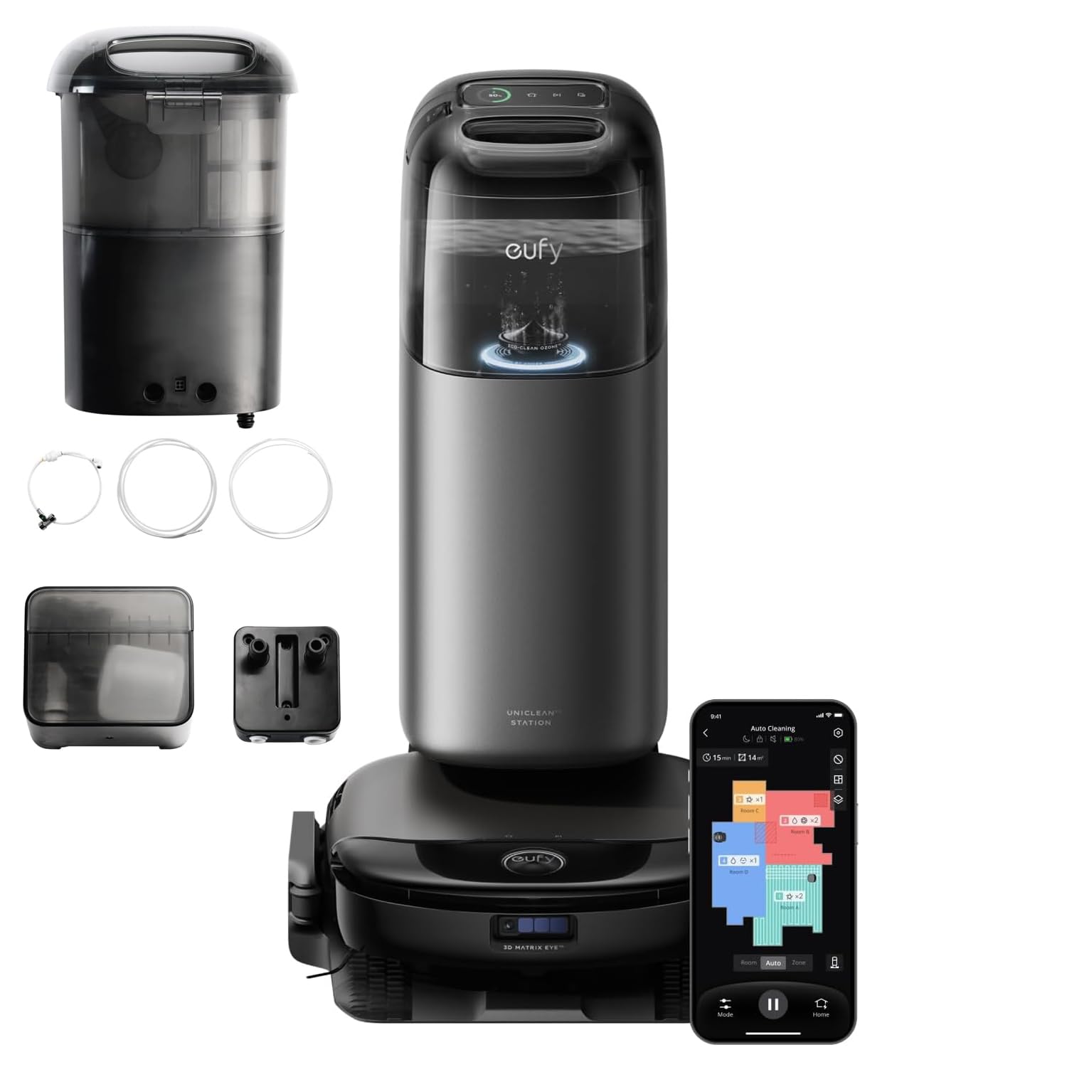 eufy Omni S1 Pro, Robot Vacuum Cleaner with Mop, HydroJet, Eco-Clean Ozone, Lift Mop, Auto Washing & Drying, Auto-Emptying, Detergent Dispenser + Automatic Water Refill and Drainage System