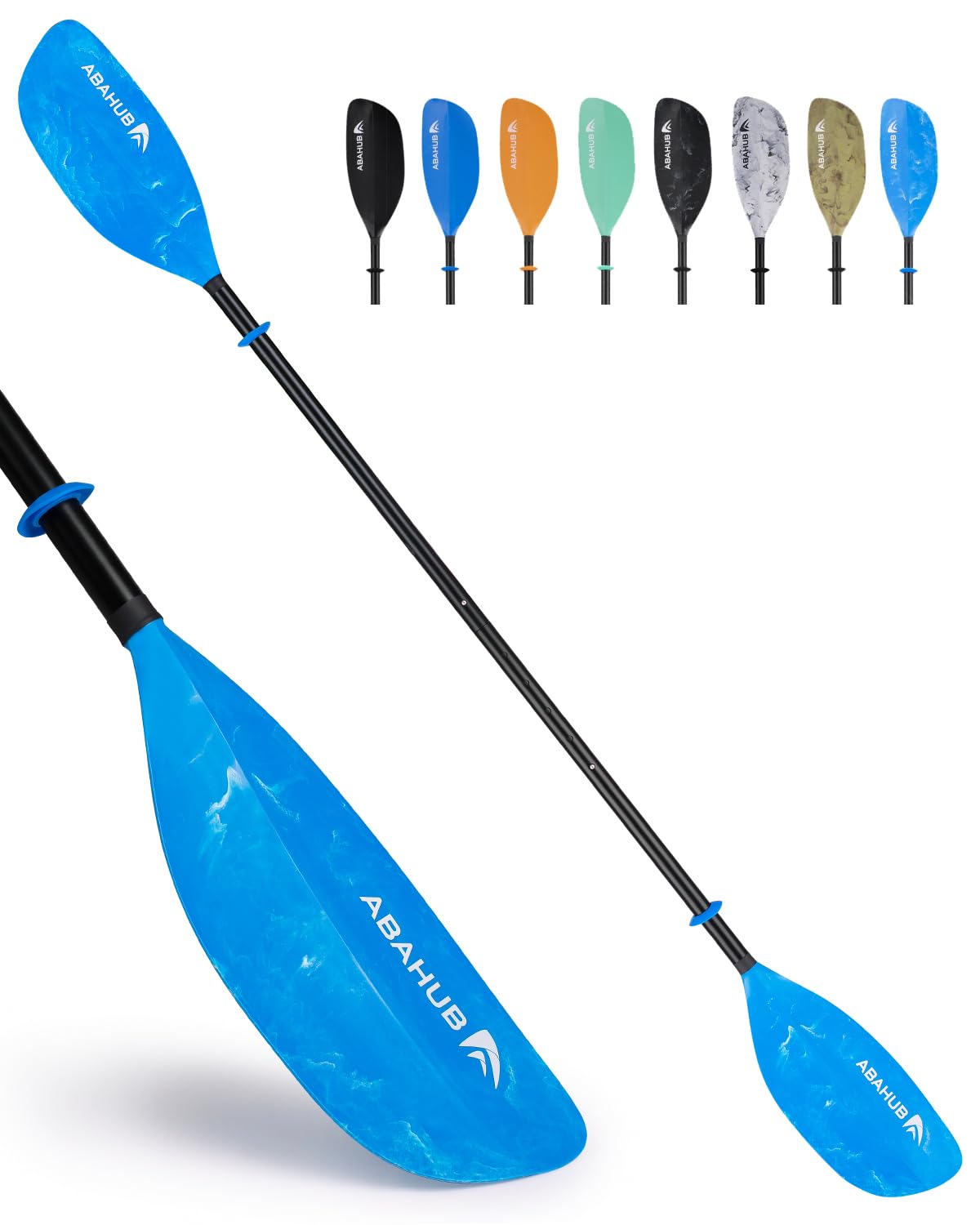Abahub Adjustable Kayak Paddle 210-230 cm/82-90 Inches Floating Kayaking Oars Boating Oars Canoeing Oars Blue with White Wave Print