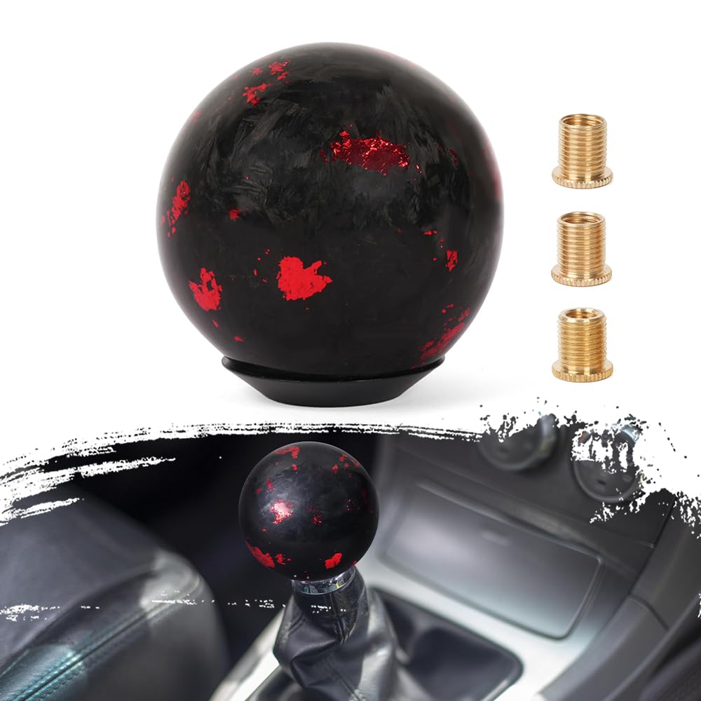muge racing Universal Gear Shift Knob Forged Carbon Fiber Ball Type Stick Shifter with 3 Adapters,Gold
