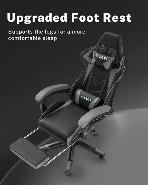 bigzzia RGB Gaming Chair with LED Lights and Ergonomic Computer Chair Reclining PU Leather High Back Video Game Chair with Headrest Adjustable Lumbar Support Linkage Armrest for Adults (Black/Grey)