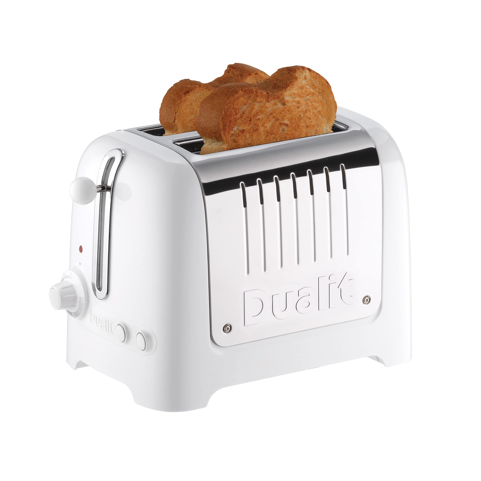 Dualit 2 Slice Lite Toaster | 1.1kW Toasts 60 Slices an Hour | Polished with High Gloss White Trim | Bagel & Defrost Settings | 36 mm Wide Slots |