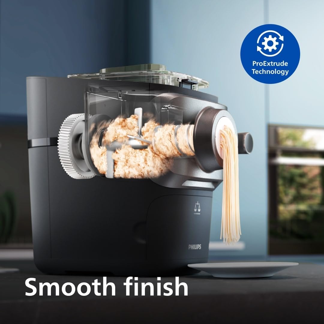 Philips 7000 Series Pasta Maker - ProExtrude Technology, Auto-Weighing, 8 Shaping Discs, Perfect Dough, Easy Clean, Up to 8 Portions, Black (HR2665/93)