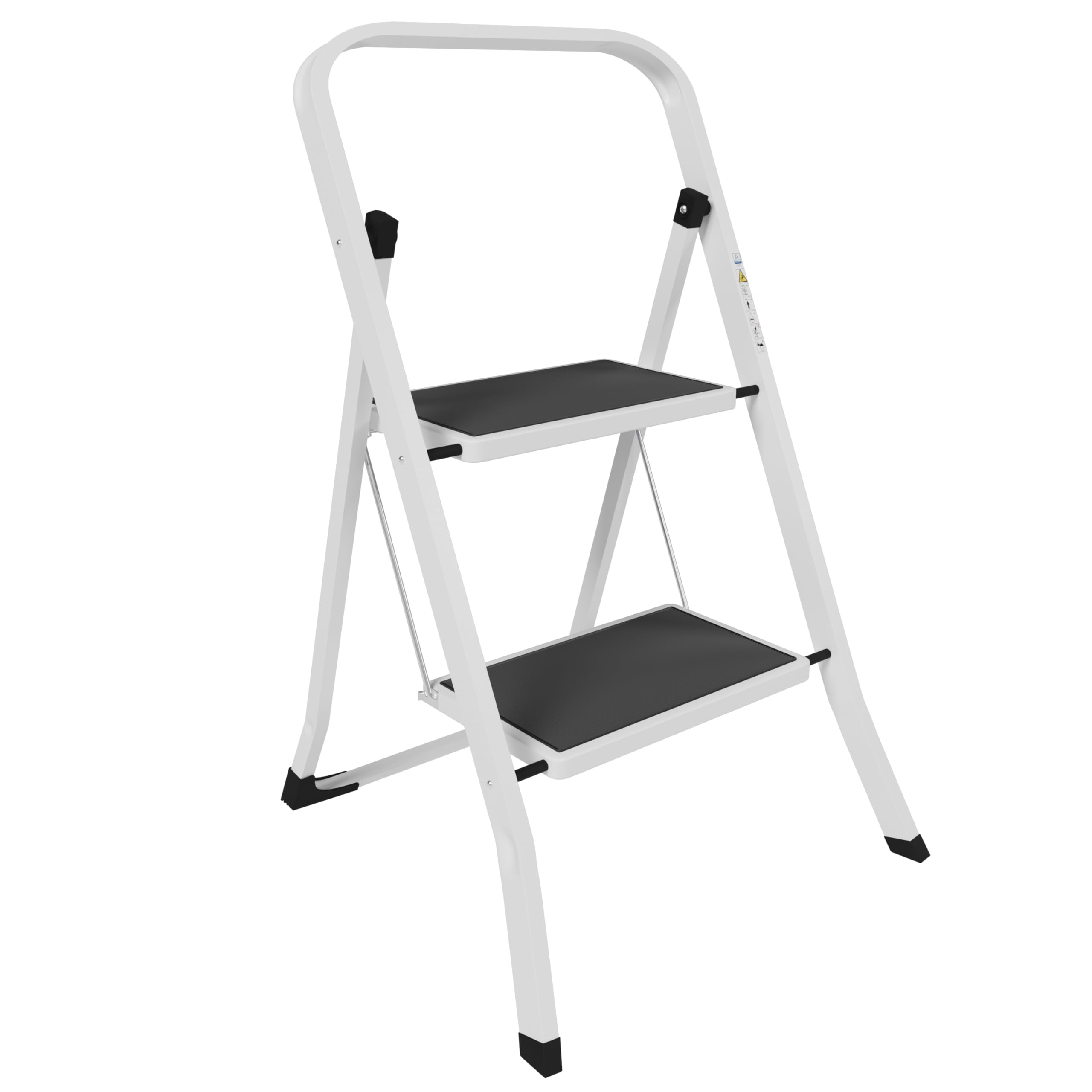 Home Vida 3 Step Ladder - Heavy Duty Steel Folding Ladder with Slip-Resistant and Wide Steps, Folding Mechanism, 150kg Max Load, Home/Kitchen/DIY/Garden Use, White