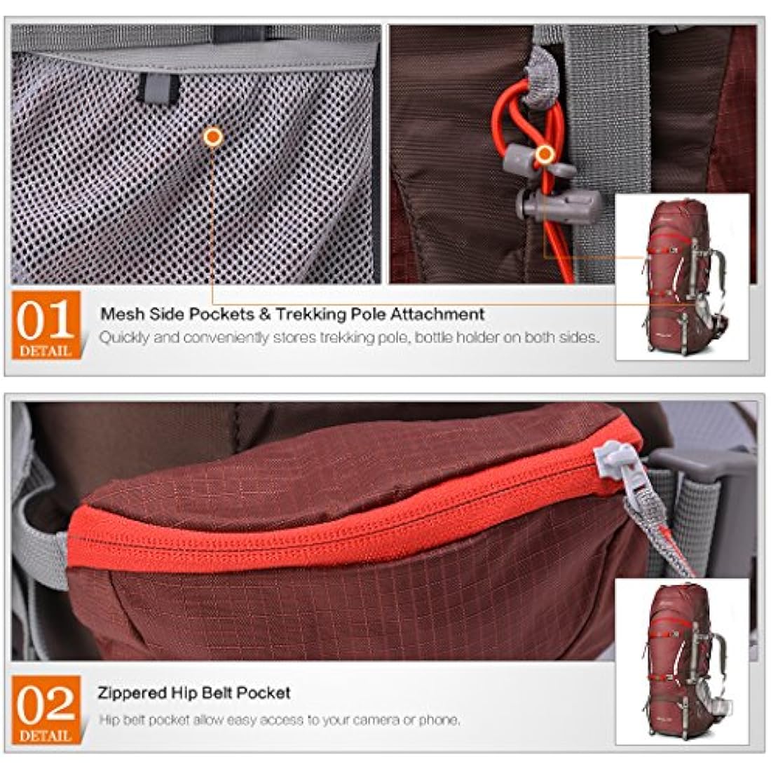 MOUNTAINTOP 70L Hiking Backpack water-resistant Internal Frame Backpacks Large Trekking Mountaineering Rucksack with Rain Cover for Men Women Cover Outdoor