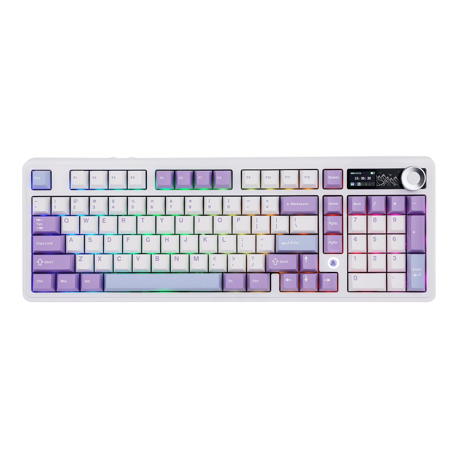 MechLands AK980 98% Mechanical Keyboard, BT5.0/USB-C/2.4GHz Wireless Gaming Keyboard, Hot Swappable Creamy Custom Keyboard with 1.14" TFT Screen, Knob, RGB for Win/Mac (White, Gift V2 Switch)