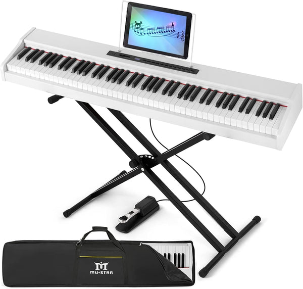 MUSTAR Digital Piano 88 Weighted Keys Hammer Action, Full Size 88 Key Piano Keyboard Weighted, Electric Keyboard Piano with Bluetooth Connection, Portable Case, Sustain Pedal, White
