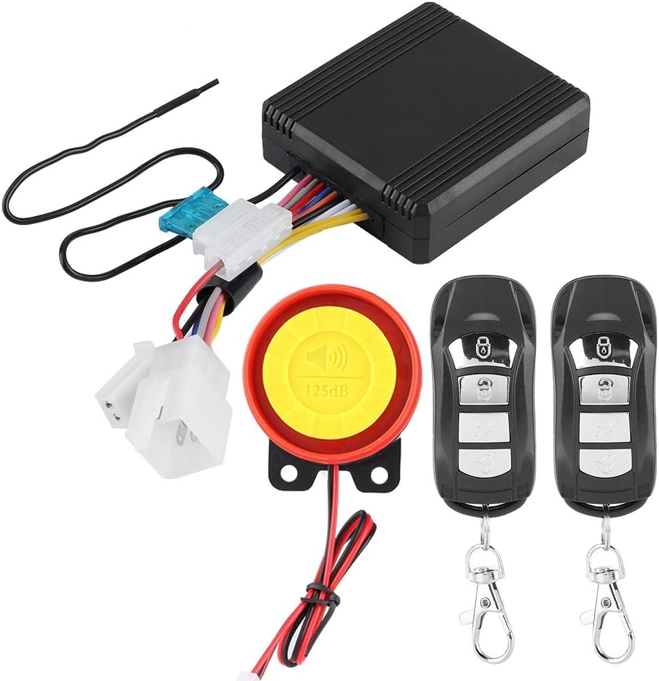 TKSE Motorcycle Alarm System, 12V Universal Motorcycle Wireless Anti-Theft Security System with 2 Remote Control 1-5 Level Sensitivity Adjustable for Motorbike