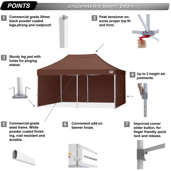 ABCCANOPY 3x6M Pop Up Gazebo Canopy Commercial Tents Market stall with 4 Removable Sidewalls and Roller Bag Bonus 4 Weight Bags (Grey)