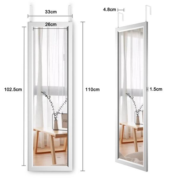 Dripex Over Door Mirror Full Length, 110 x 33cm Wall Mounted Mirror Door Hung Mirror for Bathroom/Bedroom/Wardrobe - Toughened Glass, Silver