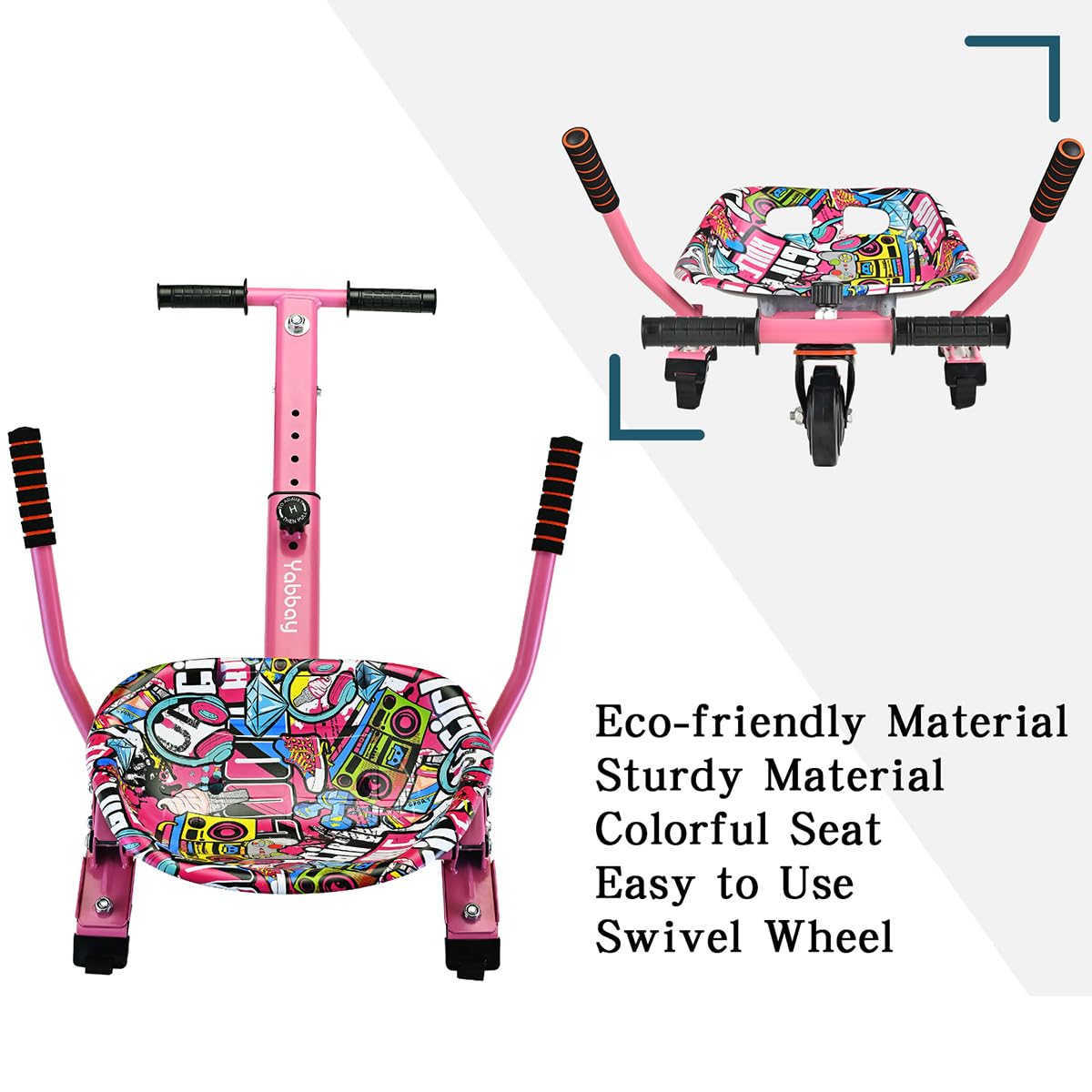 fastvert Eco-friendly Hoverbord Go Kart Attachment - Stylish Seat, Swivel Wheel, Adjustable Length - Fits 6.5", 8", 8.5", 10" hoverbords - Safe &