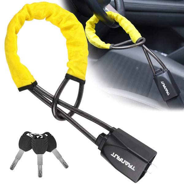 Turnart Steering Wheel Lock Seat Belt Lock Universal Fit Most Vehicles Sturdy Lock for Car Truck SUV Van Security with 3 Keys (Yellow)