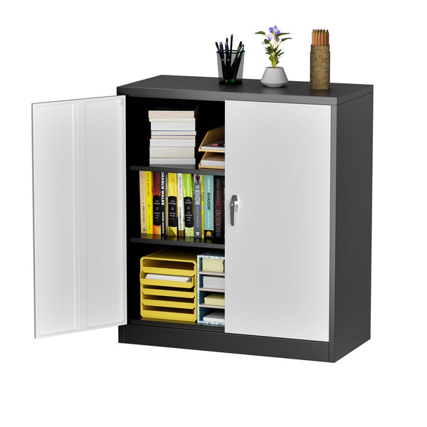 Metal Storage Cabinet with 2 Door and 3 Adjustable Shelves,140X80x40CM Steel Cabinet for Warehouse,Garage,Home,Office,Easy Assemble Required(Black/White)