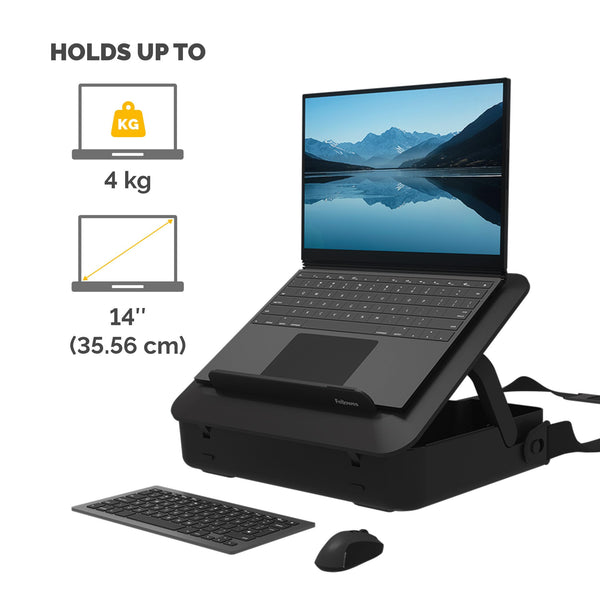 Fellowes Portable Laptop Stand Carry Case - Breyta 2-in-1 Design with 5 Height Adjustments - Ideal for Hybrid Work - 100% Recyclable - Black